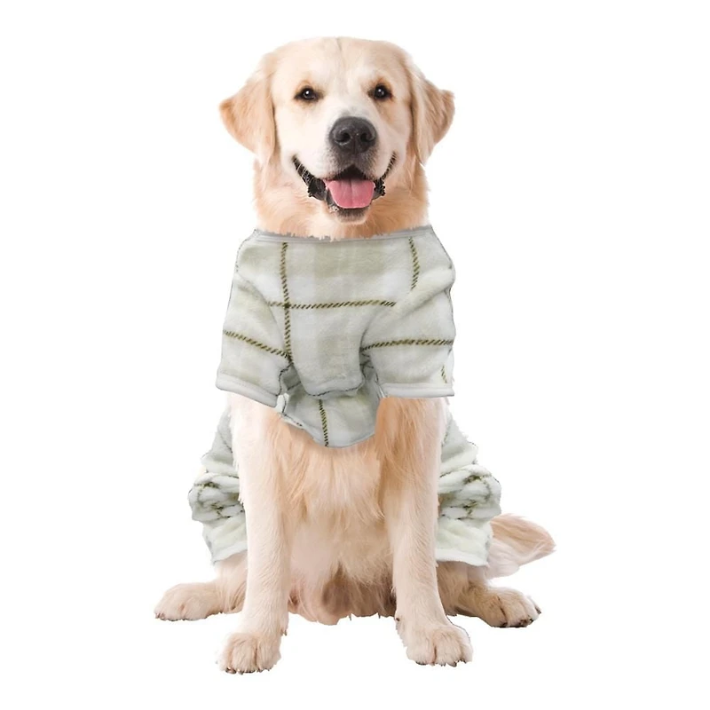 Way to Celebrate Vêtements pour chiens: Pyjama en molleton pour chiens, carreaux ivoire avec une sérigraphie scintillante de renne, taille XS-XL