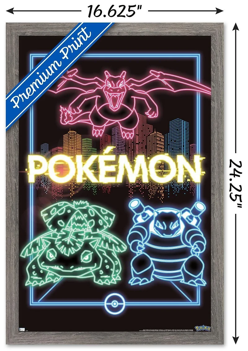 Pokémon - Neon Group Wall Poster, 14.725" x 22.375" Framed