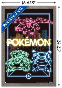 Pokémon - Neon Group Wall Poster, 14.725" x 22.375" Framed