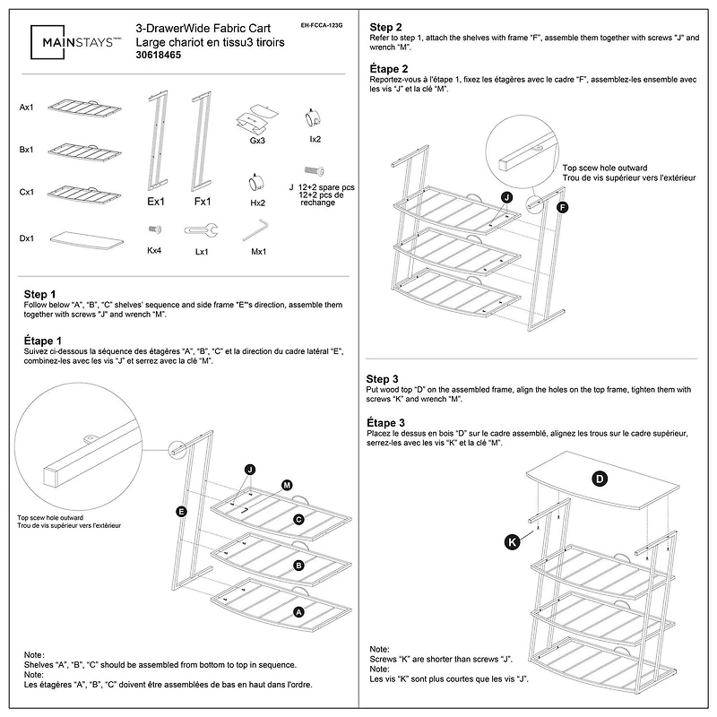 Large Chariot en tissu Pour adultes, Cadre en Métal pour Chambre, Garde-robe, Entrée, etc. Dimension:59,3 cm x 30,5 cm x 75,6 cm;Tiroir gris avec dessus en bois noir