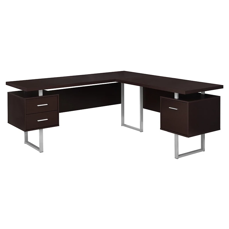 Monarch Specialties Bureau, Bureau À Domicile, Coin, Configuration Gauche, Droite, Tiroirs De Rangement, 70"l, Forme De L, Travail, Ordinateur Portable, Métal, Stratifié, Brun, Gris, Contemporain, Mod