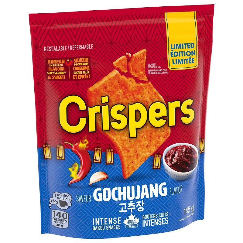 CRISPERS, Gochujang Crackers, Salty Snacks, Limited Edition, Baked In Canada, 145 g