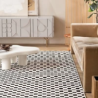Tapis d'interieur et d'exterieur a carreaux Rug Branch Maise, noir et blanc, moderne - Entree, couloir, salle de bain et cuisine