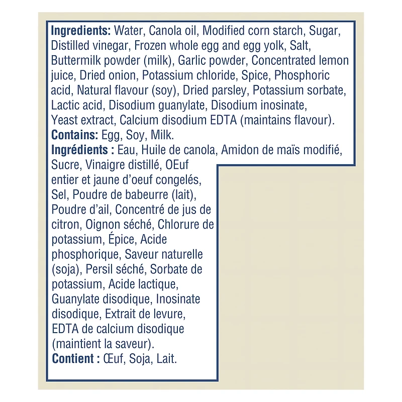 Hellmann's Trempette style mayonnaise pour ailes de poulet, saveur de ranch au babeurre 340ml