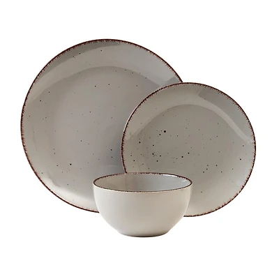 Safdie & Co. Ensemble de Vaisselle Utopia de 12 Pièces, Service pour 4, Vaisselle de Fête, Tendances Maison et Essentiels du Réseau Alimentaire Maison, Assiettes de Dîner en Grès, Gris