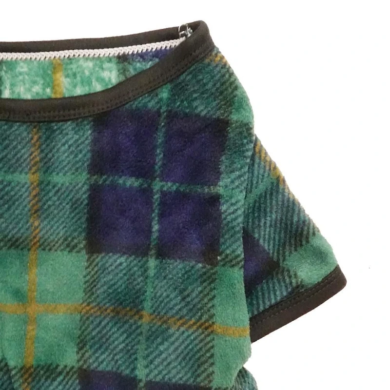 Way to Celebrate Vêtements pour chiens : Pyjama en molleton pour chiens, carreaux bleu et vert avec une sérigraphie flocon de neige, taille XS-XL
