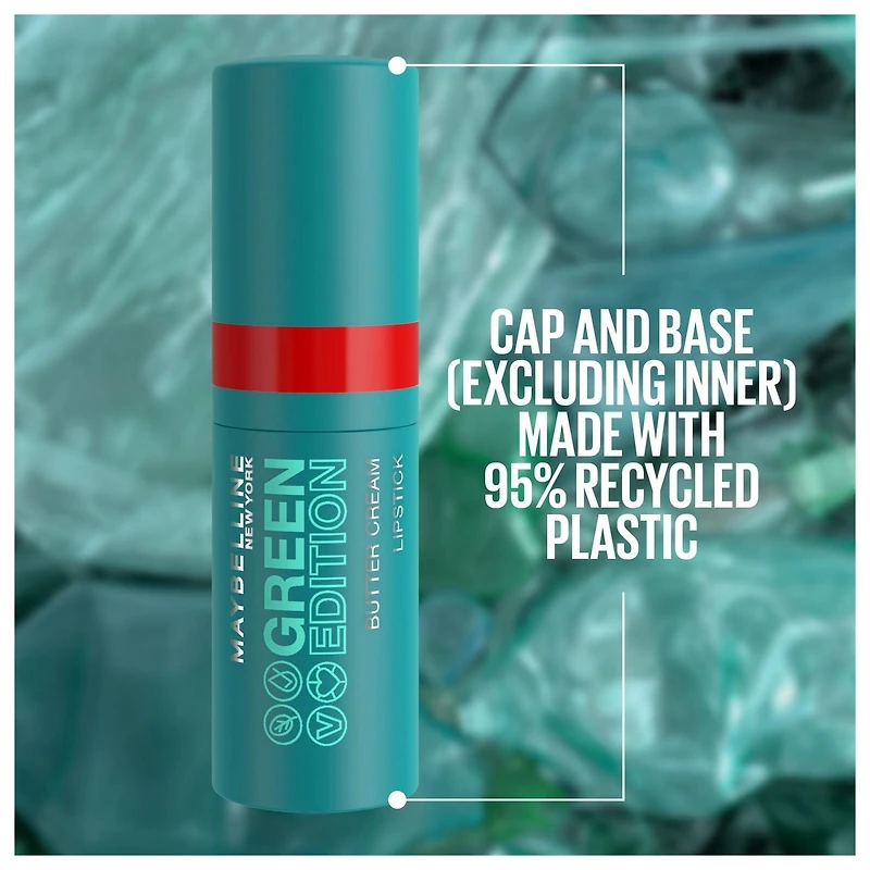 Maybelline New York Rouge à Lèvres Green Edition Butter Cream, avec Beurre de Cacao, Couleur Ultra-Pigmentée Crémeuse, Ecliptic, Violet, 3.4g