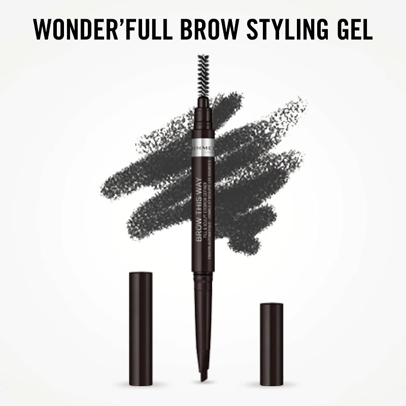 Rimmel Crayon à sourcils Brow This Way Fill & Sculpt, double extrémité, formule crémeuse, modulable, jusqu'à 12h d'usure, 100% Sans Cruauté Définissez & Sculptez vos sourcils
