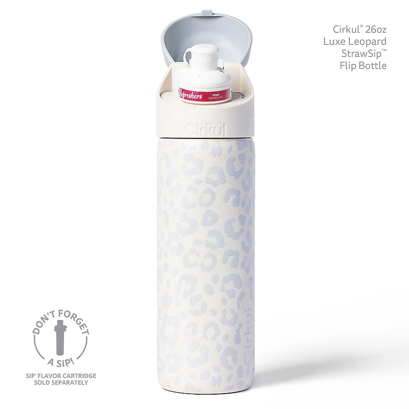 Bouteille Cirkul® StrawSip™ Flip de 768 ml, motif léopard de luxe (léopard blanc)