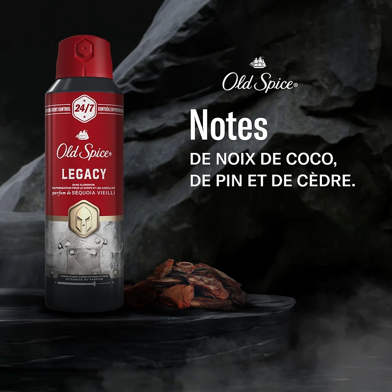 Vaporisateur pour le corps Old Spice Collection rouge pour hommes, parfum Legacy, parfum rafraîchissant, protection contre les odeurs toute la journée, fraîcheur longue durée