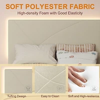 Lit simple rembourré Homy Casa avec éclairage DEL, ports USB et tête de lit rembourrée pour chambre d'enfant, beige