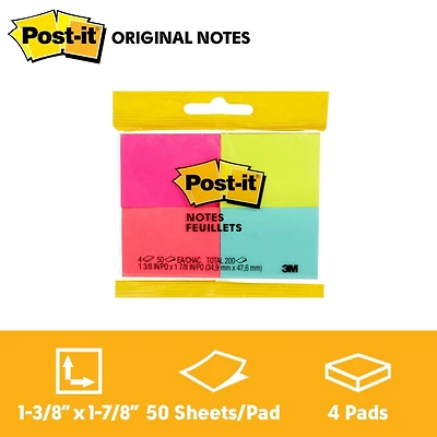Post-it® Notes 653-4-N, Cape Town Collection, 4 Pads/Pack, 50 Sheets/Pad, 1-3/8 in x 1-7/8 in