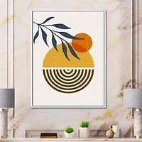 Designart Botanical Minimalist Leaf With Abstract Shapes IV FLOAT FRAME WALL ART