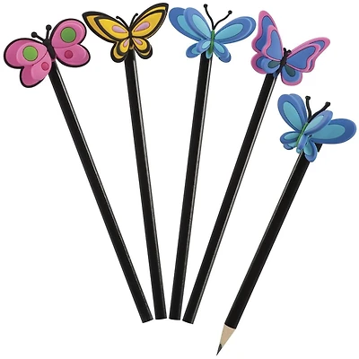 Merangue Crayons en bois avec embouts en forme de papillon, Noir, Paquet de 16