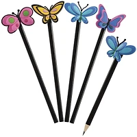 Merangue Crayons en bois avec embouts en forme de papillon, Noir, Paquet de 16