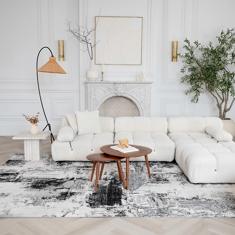 Tapis d'interieur classique Atlas Rug Branch, gris beige, moderne - Salon, chambre, salle a manger et cuisine