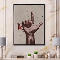 Designart Doigt pointant vers le haut signe avec grimpeur ART MURAL À CADRE FLOTTÉ