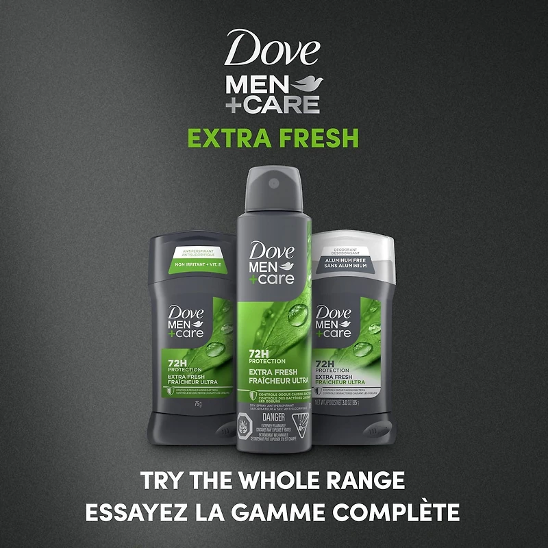 Dove Men+Care Antiperspirant Stick for 72h sweat & odour protection Extra Fresh with Triple Action moisturizer to help prevent skin irritation caused by dryness, 76g