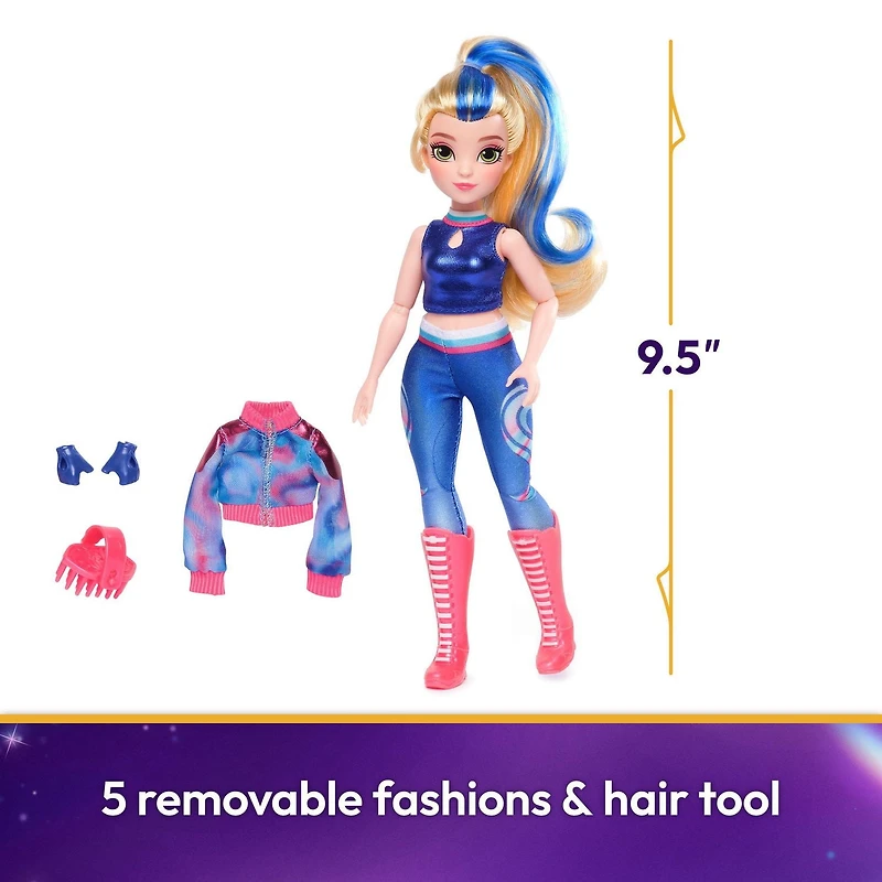 Unicorn Academy, Poupée Isabel avec cheveux méchés, 5 accessoires et un accessoire de coiffure, 24 cm, poupées et licornes pour filles à partir de 4 ans