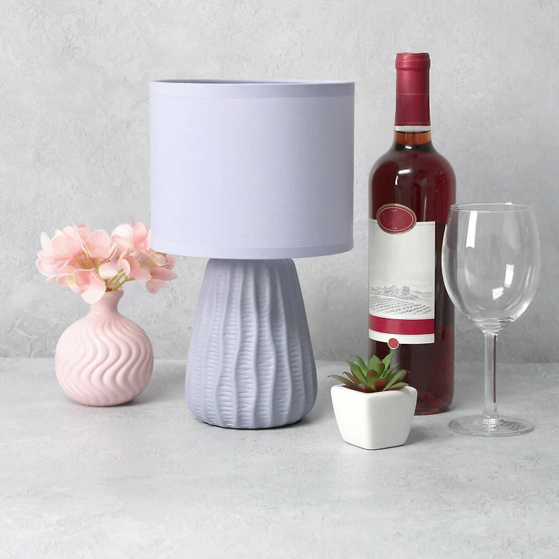 Simple Designs 11.02" Traditional Mini Modern Ceramic Texture Pastel Accent Bedside Table Desk Lamp with Matching Fabric Shade for Bedroom, Nightstand, Living Room, Entryway