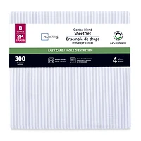 Mainstays 4-Piece 300 Thread Count Grey Stripe- CVC Cotton Blend Bed Sheet Set, King(Adult), King Sheet Set