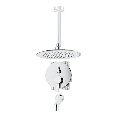 Robinet de bain-douche chrome à pression équilibrée à inverseur 3 voies rond akuaplus(MD), tête de douche à 1 jets et bec