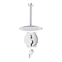 Robinet de bain-douche chrome à pression équilibrée à inverseur 3 voies rond akuaplus(MD), tête de douche à 1 jets et bec