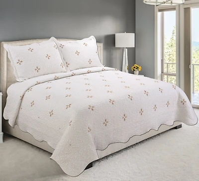 Couvre-lit Marina Decoration brodée, ensemble de literie ultra doux et uni, avec taie d'oreiller matelassée, motif floral doré moderne