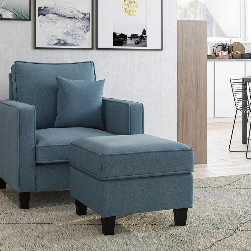Ensemble de fauteuil d'appoint et repose-pieds rembourrés d'apparence lin Georgia