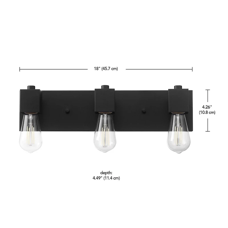 Applique murale noir mat à 3 ampoules de 18 po, 63000018