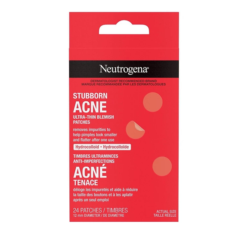 Neutrogena Stubborn Acne Blemish Patches, Hydrocolloid Spot Treatment, Pimple Care Patch, Hypoallergenic, 24 Per Pack