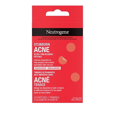 Neutrogena Stubborn Acne Blemish Patches, Hydrocolloid Spot Treatment, Pimple Care Patch, Hypoallergenic, 24 Per Pack
