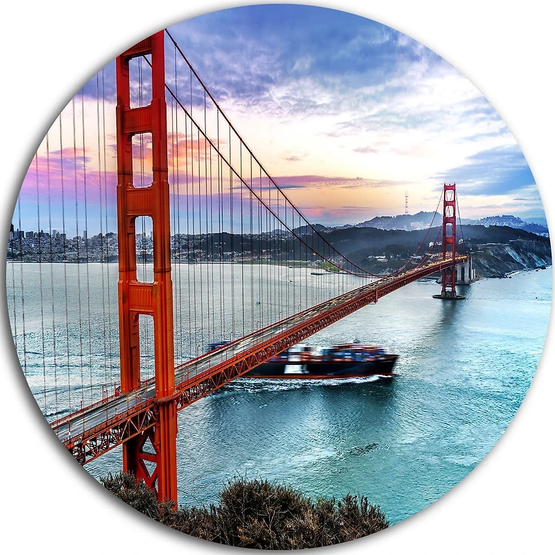 Art mural en métal Design Art Golden Gate à San Francisco ultra brillant en cercle