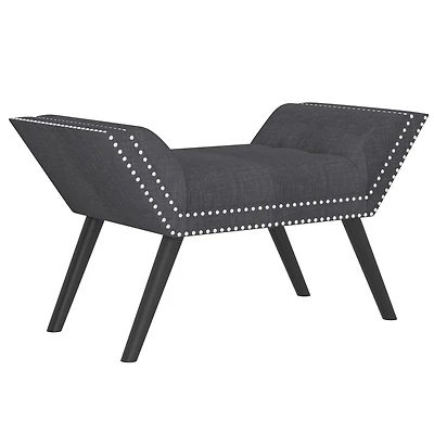 Modern Fabric and Solid Wood Bench - Grey and Black