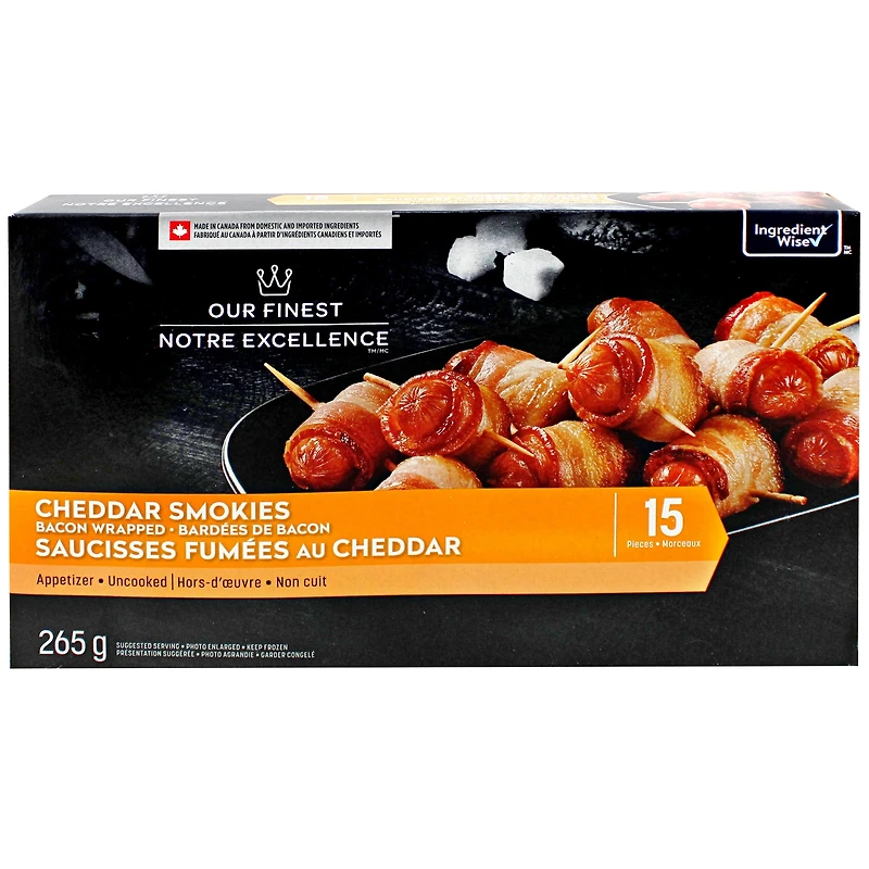 Our Finest Bacon Wrapped Cheddar Smokies, 15 Pieces, 265g