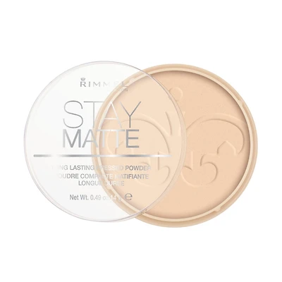 Rimmel Poudre pressée Stay Matte, texture légère et crémeuse, couvrance élevée, contrôle durable de la brillance jusqu'à 5H, 100% Sans Cruauté Fini mat
