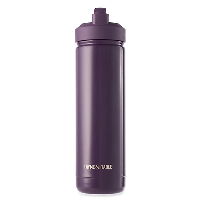 Thyme & Table 26 oz Water Bottle with Straw Lid, Purple with Moon Gold Charm