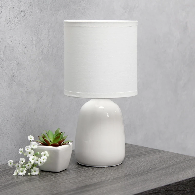 Simple Designs 10.04" Tall Traditional Ceramic Thimble Base Bedside Table Desk Lamp with Matching Fabric Shade for Home Decor, Nightstand, Bedroom, Living Room, Entryway, Office, Black