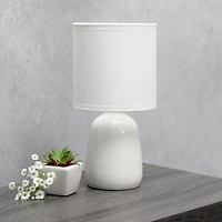 Simple Designs 10.04" Tall Traditional Ceramic Thimble Base Bedside Table Desk Lamp with Matching Fabric Shade for Home Decor, Nightstand, Bedroom, Living Room, Entryway, Office, Black