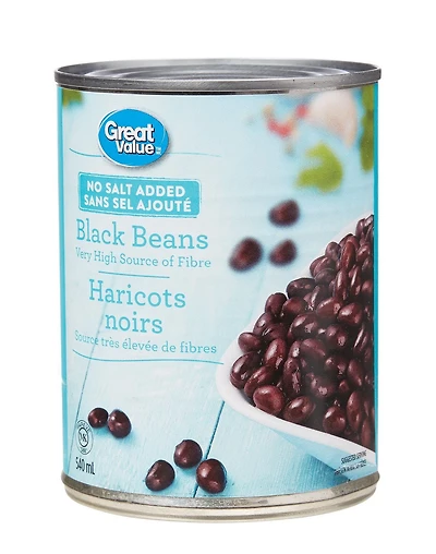 Haricots noirs sans sel ajouté de Great Value 540 ml