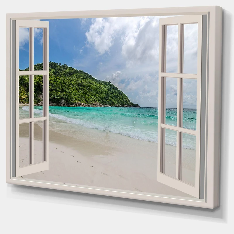 Designart Open Window to Calm Seashore Canvas Wall Art