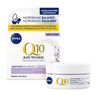 NIVEA Q10 Anti-Wrinkle Fragrance Free Soothing Day Cream, Anti-wrinkle face cream for sensitive skin, 50 mL jar
