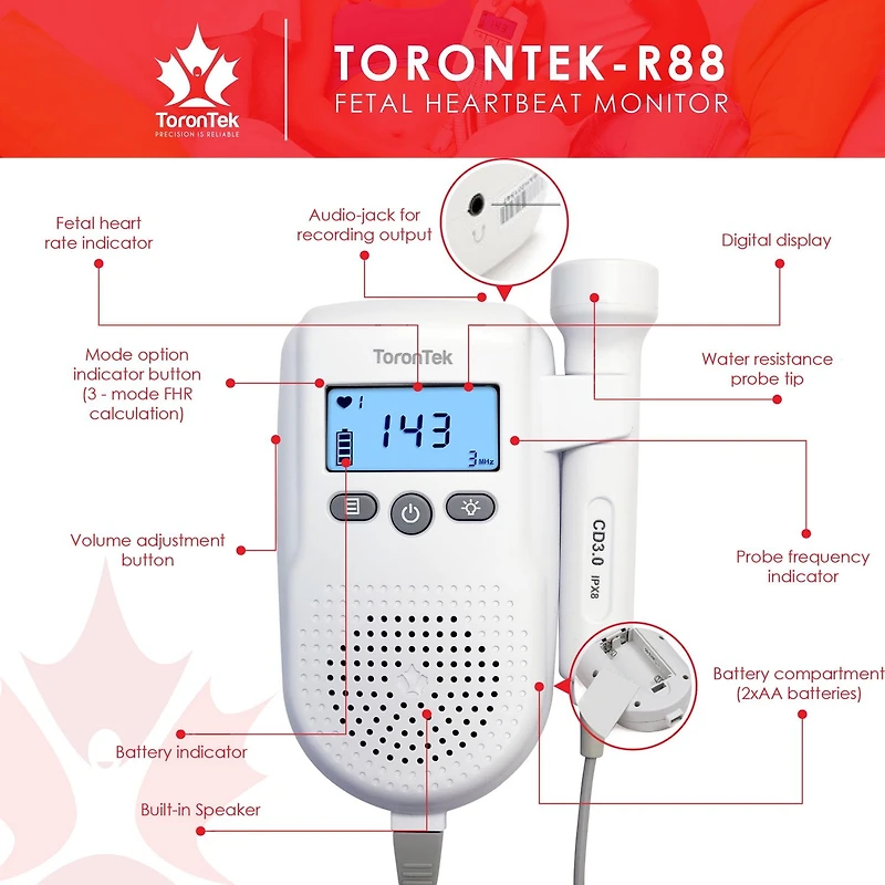 Torontek R88 moniteur fœtal avec un tube de gel de 250 ml