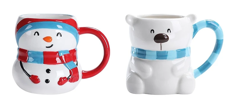 Holiday Time Bear & Snowman Mug, 2-Piece
