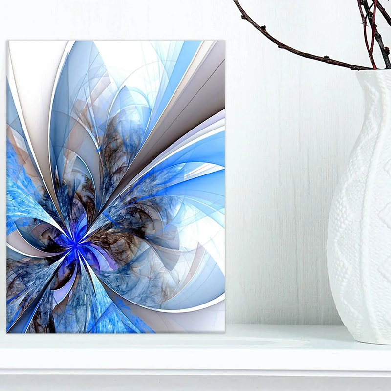 Designart Symmetrical Large Blue Fractal Flower Canvas Wall Art