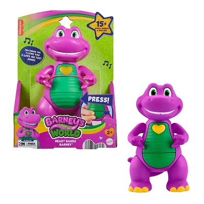 Figurine jouet Barney Mains en cur Le Monde de Barney de Fisher-Price avec musique et lumières pour enfants Âges 2Y+