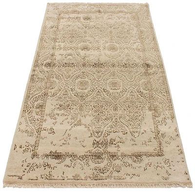 ECARPETGALLERY 5'0" x 7'9" Bordered Finest Oushak Hand-knotted Area Rug for Living Room, Dining Room and Bedroom in Ivory