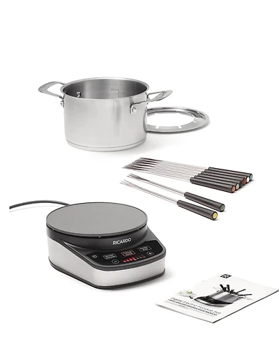 Ricardo Digital Electric Fondue Set, 11 Pieces, 3L (3.2Qt) Fondue Pot, Settings for Chineese Fondue, Cheese Fondue and Chocolate Fondue, 1200 Watts