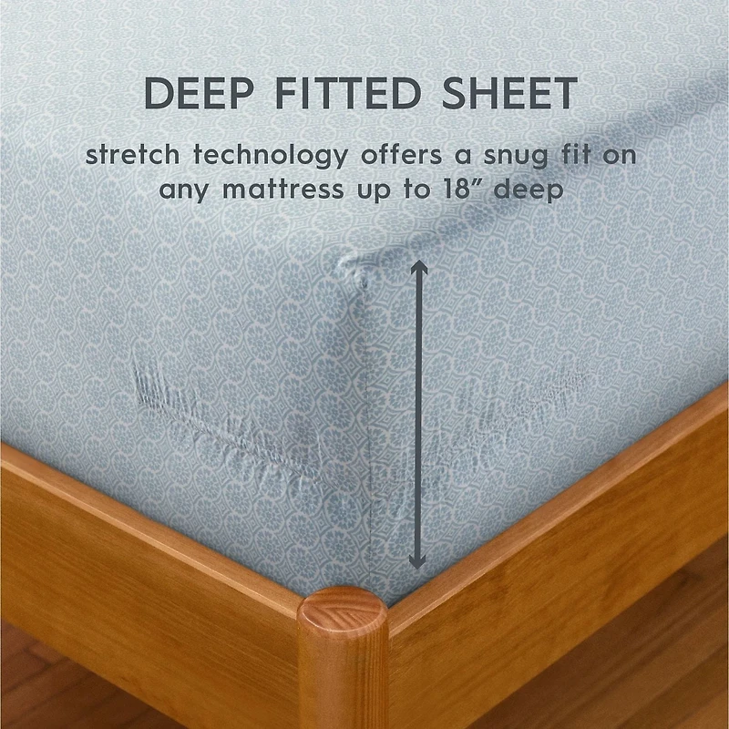 Better Homes & Gardens 4-Piece 300 Thread Count Suzani Blue Water Cotton Sateen Bed Sheet Set, King, 300 TC Cotton Sateen Sheet Set
