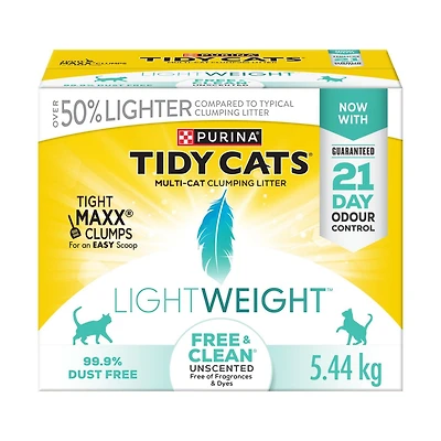 Tidy Cats Poids Plume Free & Clean Non Parfumée Litière Multichat, Litière Agglomérante pour Chats 5,44 kg